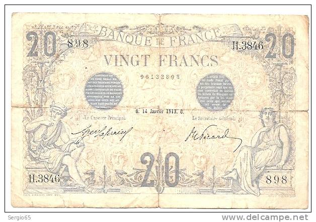 VINGT FRANCS - 14.1.1913.- RARE !!!!!!!!!!!!!! - 20 F 1905-1913 ''Bleu''