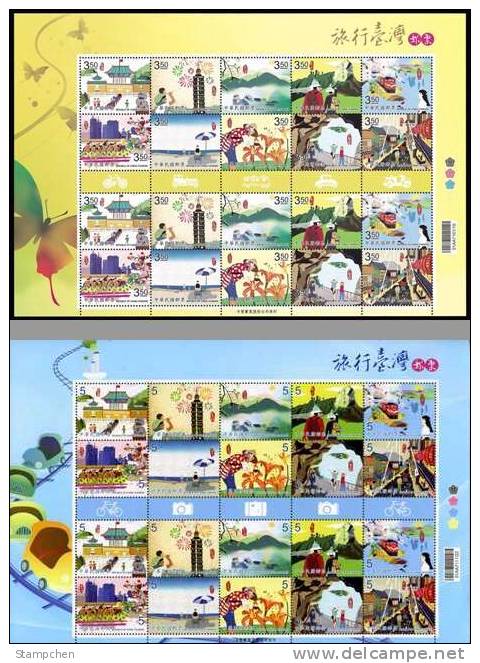 2011 Greeting Stamps Sheets-Travel Camera Train Firework Boat Flower Butterfly Lighthouse Bicycle Motorbike Bus - Busses