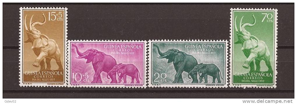 GUI369-L4016TANME.Guinea Guinee GUINEA ESPAÑOLA  DIA DEL SELLO 1957( Ed 369/62**) Sin Charnela LUJO - Elefanten