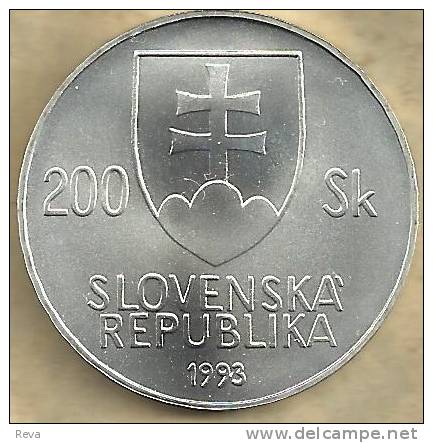 SLOVAKIA 200 KORUN EMBLEM FRONT WOMAN JAN KOLLAR BACK 1993 AG SILVER UNC KM? READ DESCRIPTION CAREFULLY !!! - Slovakia