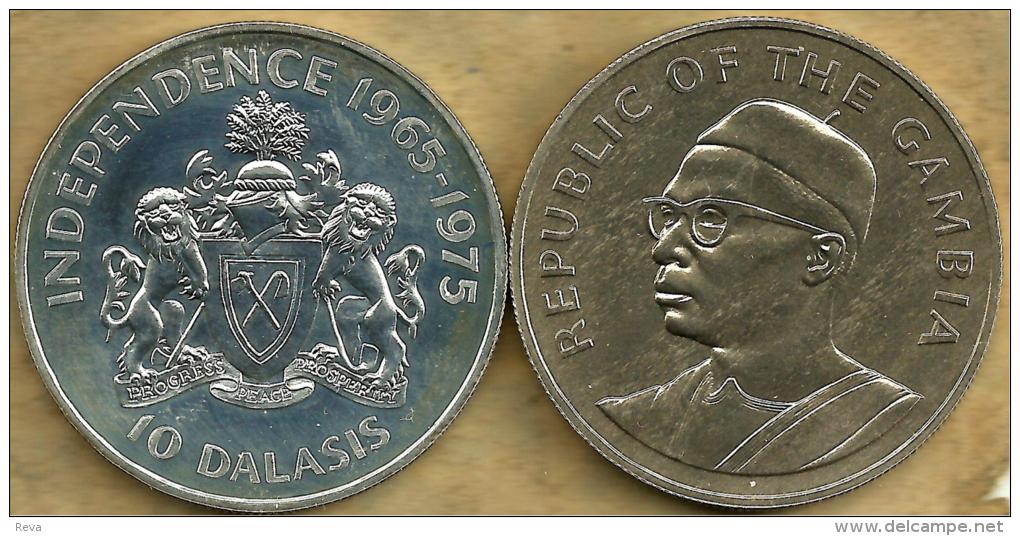GAMBIA 10 DALASIS EMBLEM 10 YEARS OF IND FRONT MAN HEAD BACK 1975 PROOF AG SILVER KM16 READ DESCRIPTION CAREFULLY !!! - Gambie