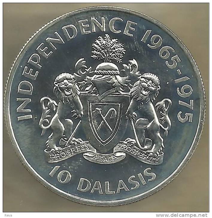 GAMBIA 10 DALASIS EMBLEM 10 YEARS OF IND FRONT MAN HEAD BACK 1975 PROOF AG SILVER KM16 READ DESCRIPTION CAREFULLY !!! - Gambia
