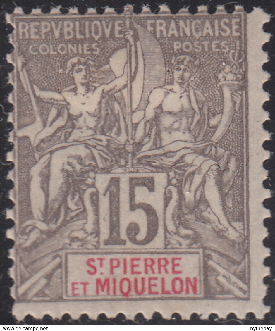 St Pierre Et Miquelon 1892-1908 MH Scott #68 15c Gray Navigation & Commerce - Unused Stamps