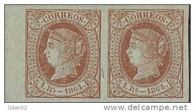 ES67-L1628PBHTV.España .Spain     Espagne.ISABEL   Ll .1864.( Ed 67**)par.sin Charnela LUJO. - Variedades & Curiosidades