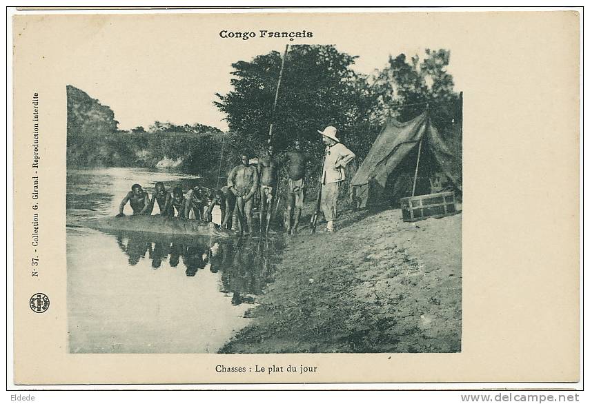 Congo   Chasse : Le Plat Du Jour  No 37 Giraud Colon Et Chasseurs Nus Avec Hippopotame - Autres & Non Classés