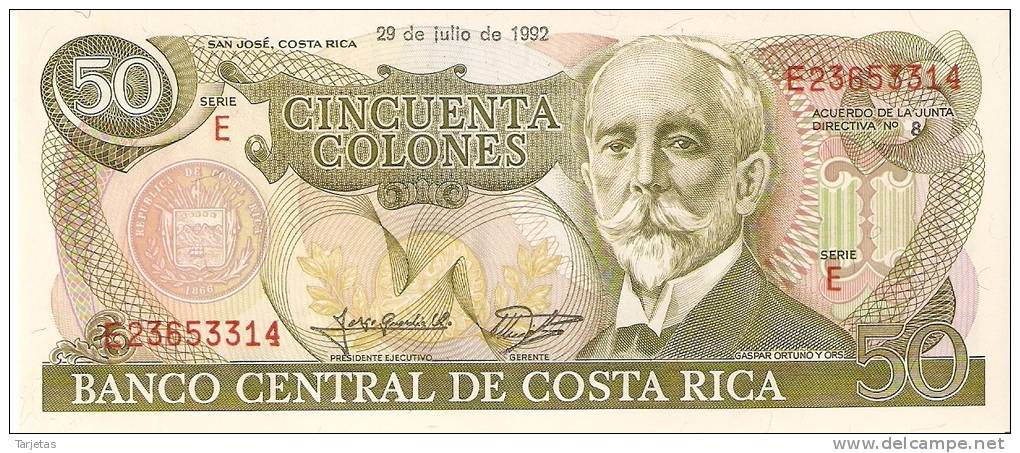 BILLETE DE COSTA RICA DE 50 COLONES DEL AÑO 1992  (BANKNOTE) SIN CIRCULAR - Costa Rica