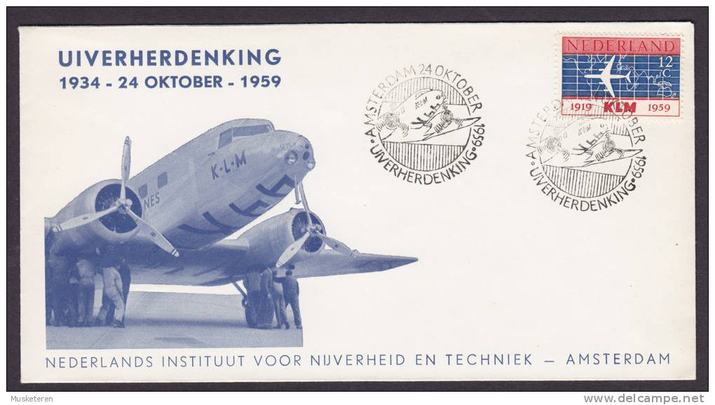 Netherlands AMSTERDAM 1959 Cover Uiverherdenking Nederlands Institut Voor Nijverheid En Techniek KLM Cachet & Stamp - Posta Aerea
