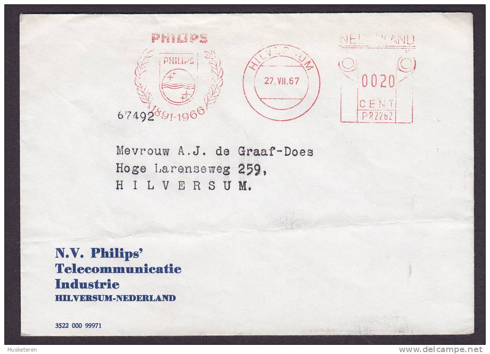 Netherlands PHILIPS Telecommunicatie Industrie HILVERSUM PR 2282 Meter Stamp Cover 1967 - Maschinenstempel (EMA)