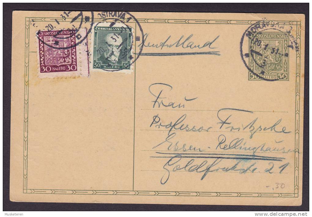 Czechoslovakia Uprated Postal Stationery Ganzsache Entier OSTRAVA 1931 To Deutschland (2 Scans) - Postales