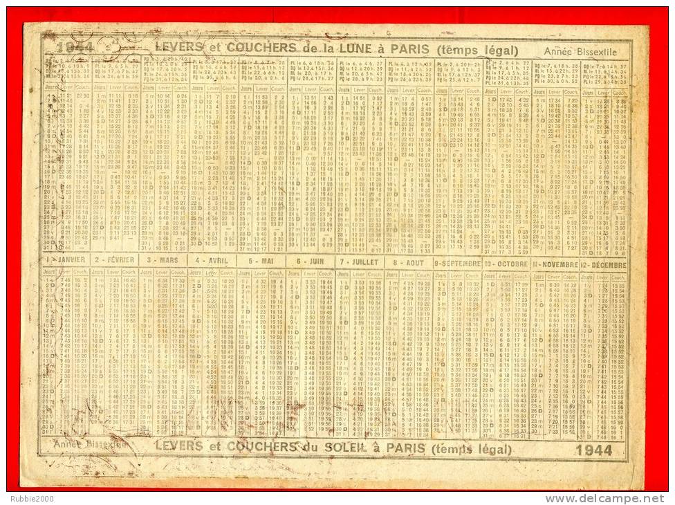 CALENDRIER POSTE 1944 LE CHEMIN DE CROIX MODELE DE GUERRE FEUILLET UNIQUE EN SUPERBE ETAT - Formato Grande : 1941-60