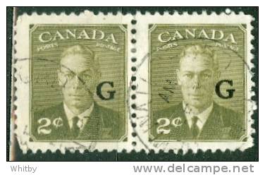 Canada 1951 Official 2 Cent King George VI Issue Overprinted G #O28  G Overprint Horizontal Pair - Overprinted