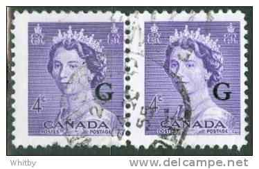 Canada 1953 Official 3 Cent Karsh Issue Overprinted G #O35  G Overprint Horizontal Pair - Overprinted