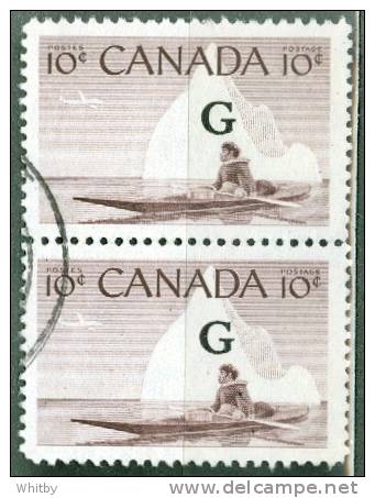 Canada 1953 Official 10 Cent Inuk & Kayak Issue Overprinted G #O39  G Overprint Vertical Pair - Sovraccarichi