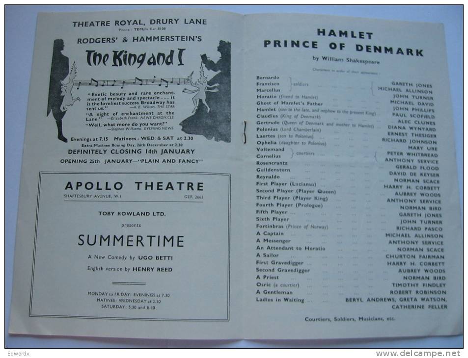 Phoenix Theatre London Hamlet Paul Scofield Peter Brook Programme 1955 Leaflet Flyer Handbill - Programmi