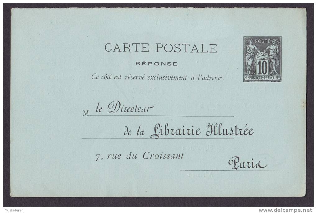 France Postal Stationery Ganzsache Entier Résponse Carte PRIVATE Print LIBRAIRIE ILLUSTRÉE, Paris 1886 (2 Scans) - AK Mit Aufdruck (vor 1995)