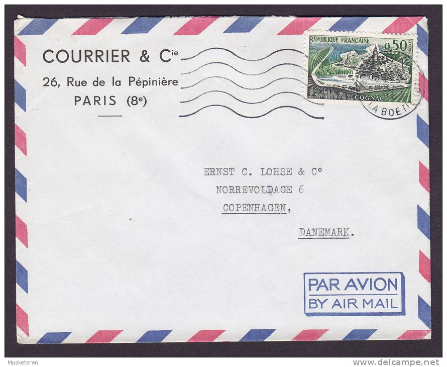 France Airmail Par Avion COURRIER & Cie PARIS 1968? Cover To COPENHAGEN Denmark Cognac Stamp - Autres & Non Classés