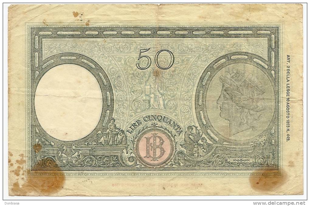 50 Lire Grande "L" (B.I.) Decr. 08/10/1943 - Azzolini / Urbini (Barbetti) - 50 Lire