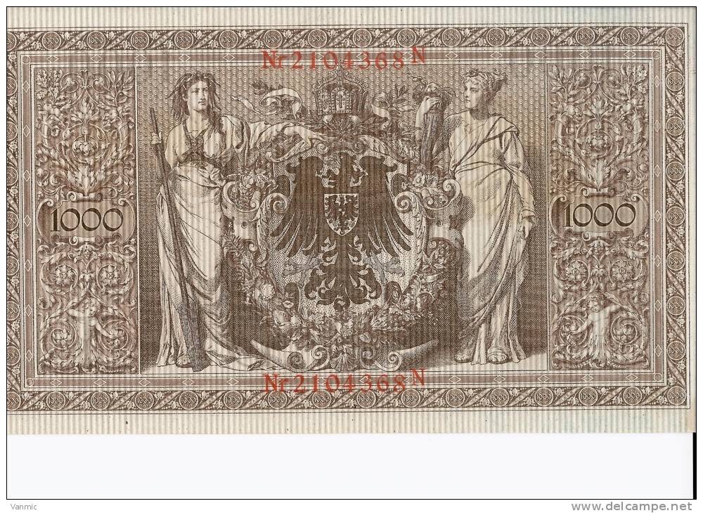 1910 N - Billet 1000 Mark - Allemagne - Série N : N° 2104368N - 1000 Mark