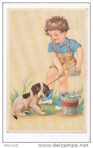 Petit Garçon Qui Veut Laver Son Chien, Seau, éponge. Coloprint Spécial 5154 - Contemporain (à Partir De 1950)