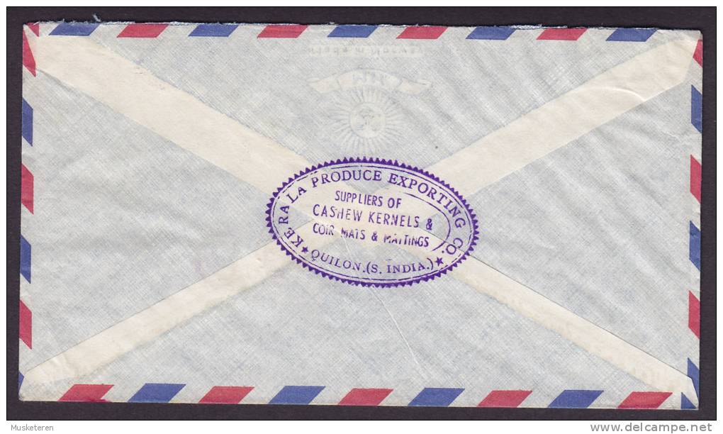 India Airmail Par Avion KERALA PRODUCE EXPORTING Co. Quilon (S. India) 1956 Cover To KØBENHAVN Ø Denmark (2 Scans) - Luftpost