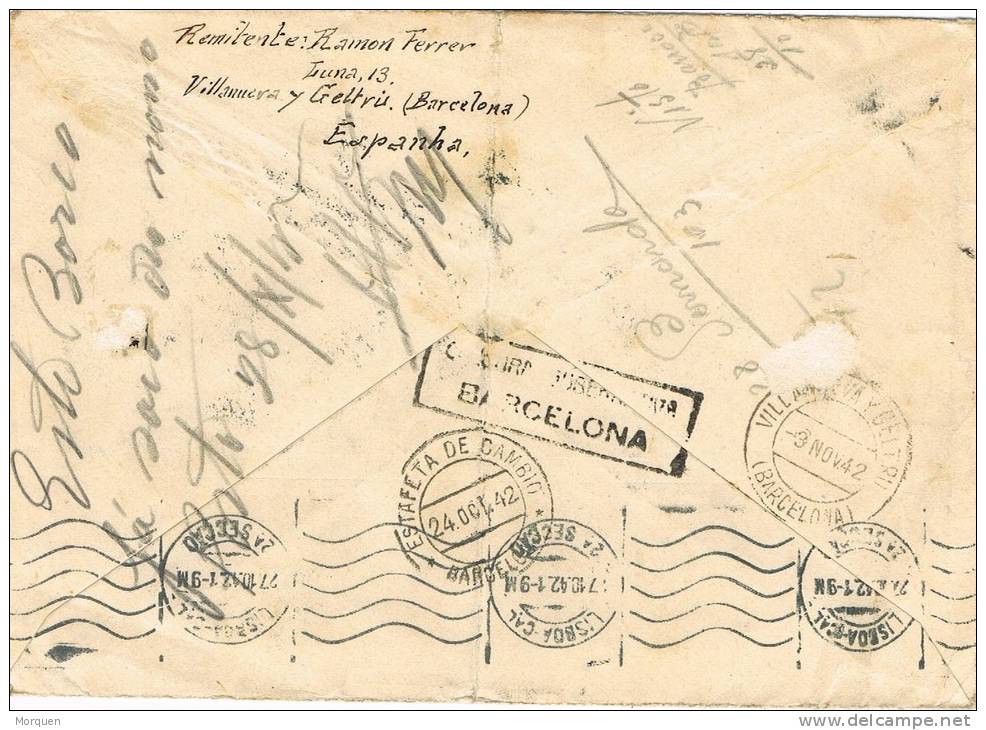 Carta Vilanova I Geltru (Barcelona) 1942. CENSURA. Retour. Vapor - Covers & Documents