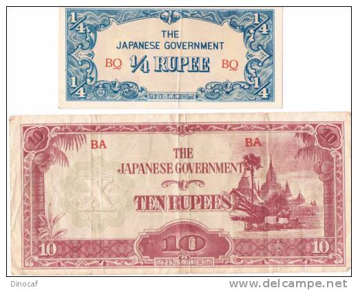 Japan, JAPANESE OCCUPATION OF BURMA - 1/4 And 10 RUPEE BANKNOTE 1942 - Autres - Asie