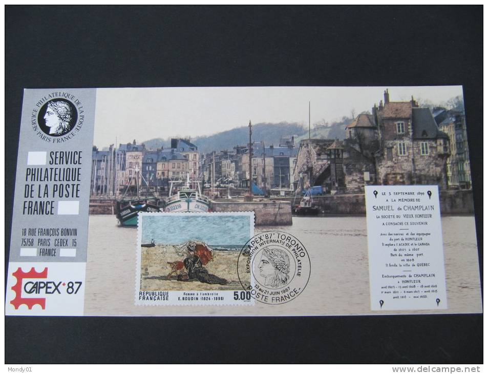 6246 Rare Cad Poste France à L´étranger  Peintre Peinture  Céres 1987 Boudin Champlain Canada Toronto Capex 87 - Philatelic Exhibitions