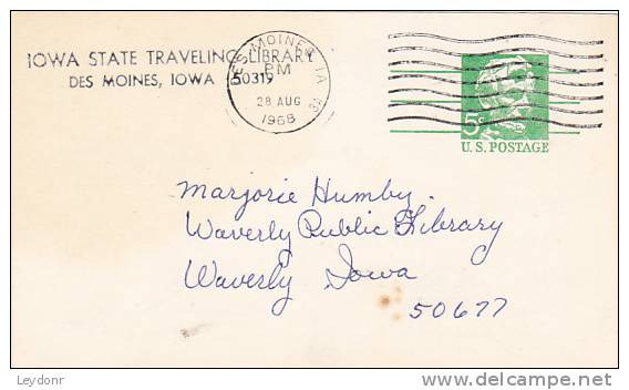 Postal Card - Abraham Lincoln -  Scott # UX55 - Iowa State Traveling Library To Waverly Public Library - 1961-80