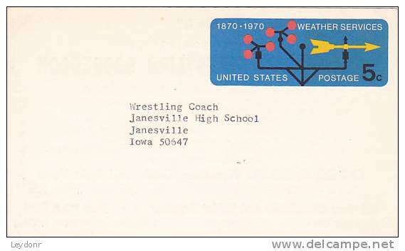 Postal Card - Weather Services -  Scott # UX57 -  Wrestliing Coach - Janesville High School - Wrestling Scorebook - 1961-80