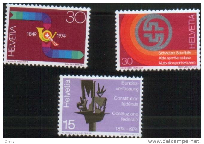 Svizzera Suisse Switzerland Schweiz 1974 Commemorativi Vari 3v Cpl  ** MNH - Ongebruikt