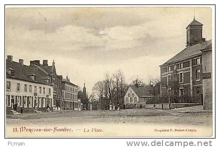 Monceau-sur-Sambre. - La Place. - # 13, Propriété F. Delrot-Crépin. Postally Used In 1908, Sent To Algeria - Charleroi