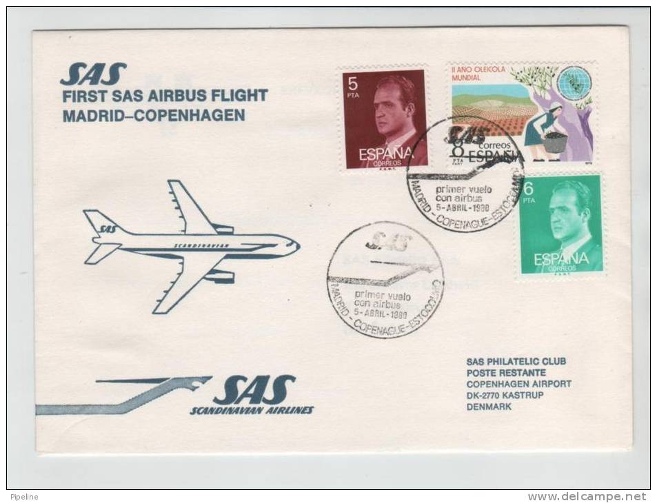 Spain First SAS Flight Airbus Madrid - Copenhagen 5-4-1980 - Lettres & Documents