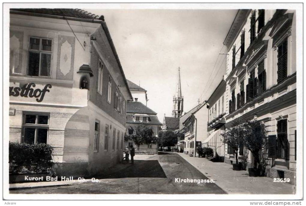 BAD HALL, Kirchengasse, Gasthof, Mann Mit Moped, Fotokarte, Gelaufen Um 1931 - Altri & Non Classificati