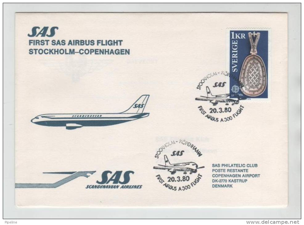 Sweden First SAS Airbus Flight Stockholm - Copenhagen 20-3-1980 - Used Stamps