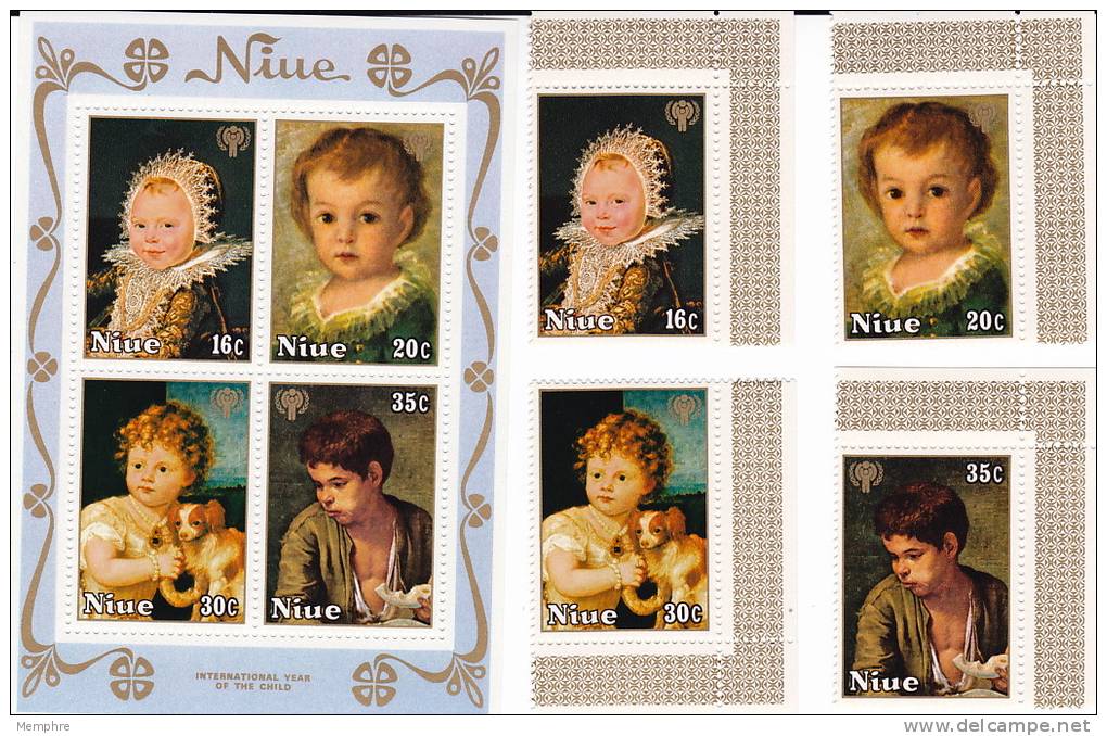 NIUE  1979  Internationa Year Of The Child   Paintings  Stamps And  Souvenir Sheets  Sc 237-240   MNH ** - Niue