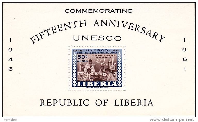 1961  UNESCO 15th Ann.  Airmail Souvenir Sheet  Used   Sc C133 - Liberia