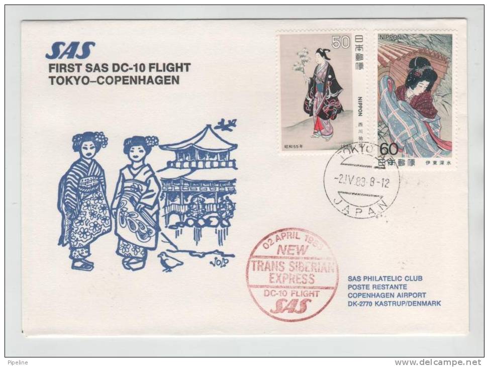 Japan First Flight SAS DC-10 Tokyo - Copenhagen 2-4-1983 New Trans Siberian Express - Covers & Documents