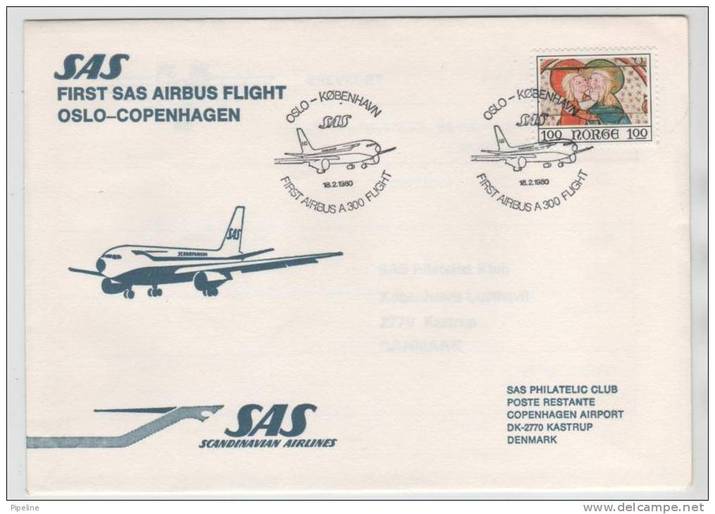 Norway First SAS Airbus Flight Oslo - Copenhagen 18-2-1980 - Storia Postale