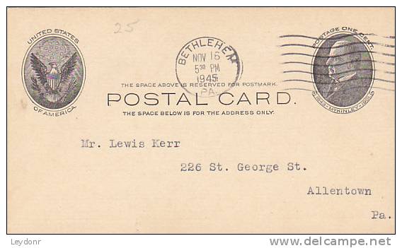 Postal Card - McKinley - UX18 -  Penfield Coal Company, South Bethlehem, PA - 1901-20