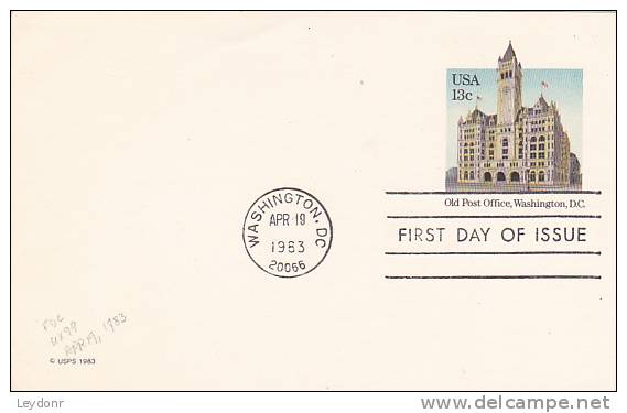 FDC Postal Card - Old Post Office, Washington, D.C.  - Scott # UX99 - 1981-00