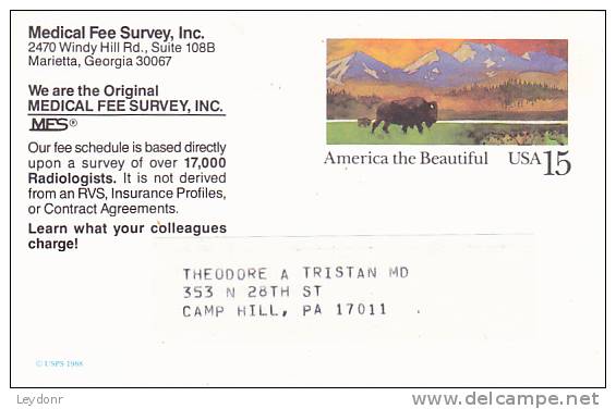 Postal Card - America The Beautiful - Buffalo In The Prairie - Scott # UX120 - Medical Fee Survey, Inc. - 1981-00