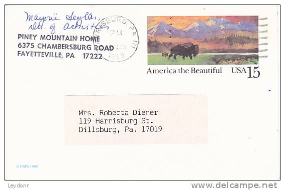 Postal Card - America The Beautiful - Buffalo In The Prairie - Scott # UX120 - Piney Mountain Home - 1981-00