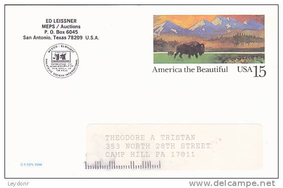 Postal Card - America The Beautiful - Buffalo In The Prairie - Scott # UX120 -  Ed Leissner - MEPS / Auctions - 1981-00