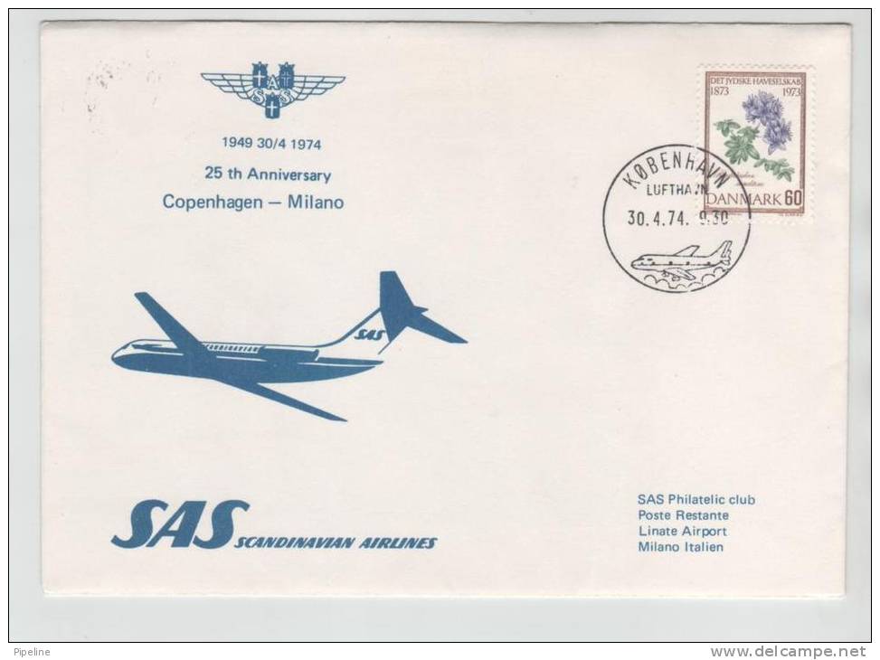 Denmark SAS 25th. Anniversary On The Route Copenhagen - Milano 30-4-1974 - Covers & Documents