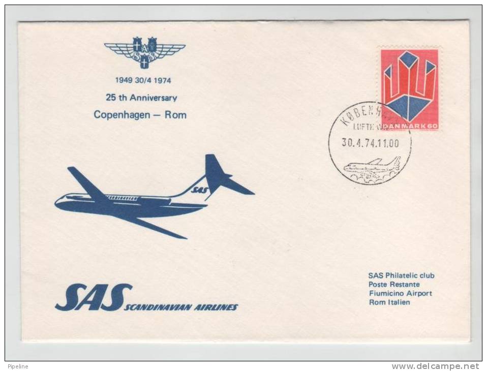 Denmark SAS 25th. Anniversary On The Route Copenhagen - Rom 30-4-1974 - Covers & Documents