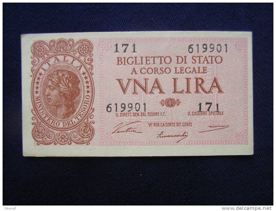 Banconota Da Una Lira Del 1944 Repubblica Sociale Italiana. - Andere & Zonder Classificatie