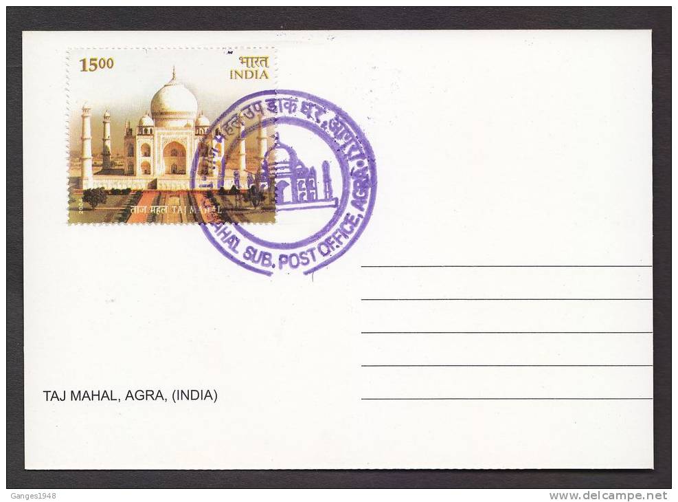 India  TAJMAHAL  STAMPED THE MONUMENT OF LOVE  Postcard  # 15775 Inde Indien - Monuments