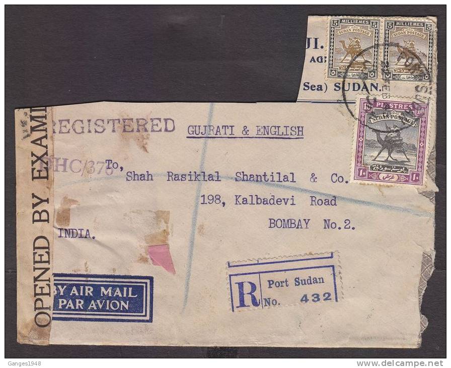 SUDAN 1944    PART OF REGISTERED COVER To India.. #  13917d - Soedan (1954-...)