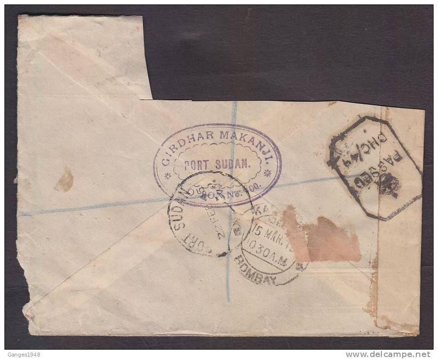 SUDAN 1944    PART OF REGISTERED COVER To India.. #  13917d - Sudan (1954-...)