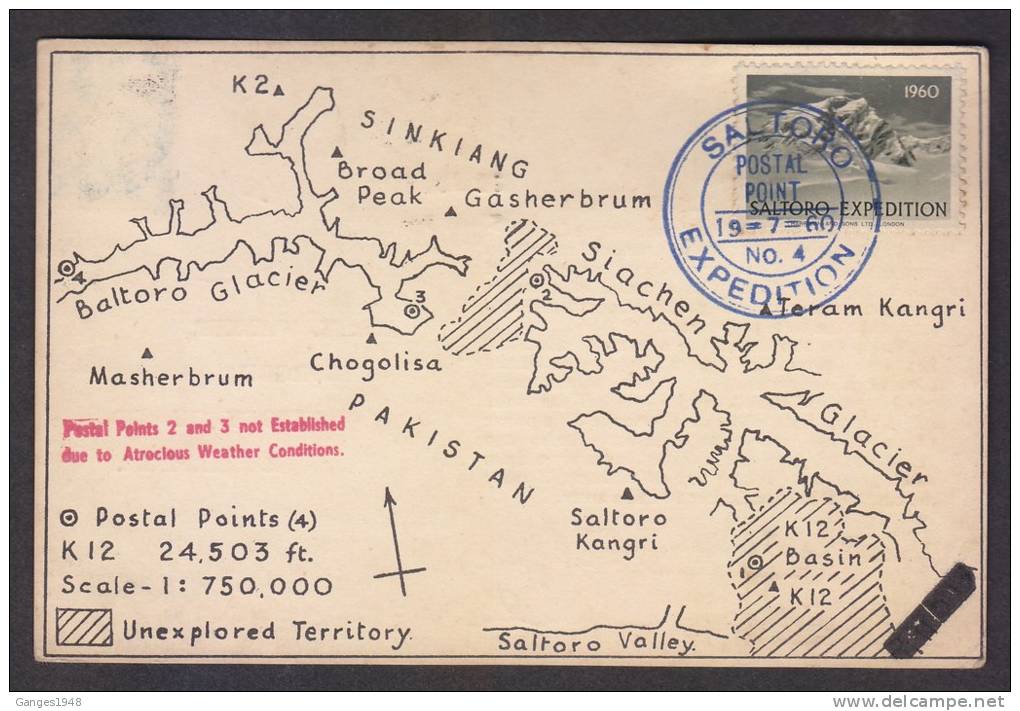 PAKISTAN 1960  MOUNT EVEREST SALTORO EXPEDITION LABEL CARD # 22472 - Pakistan